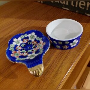 Vintage Floral Porcelain Tea Strainer & Holder